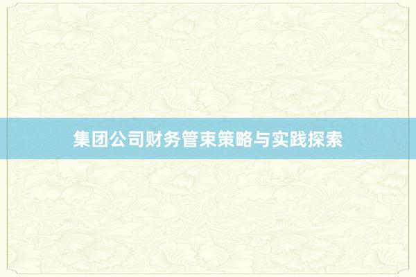 集团公司财务管束策略与实践探索